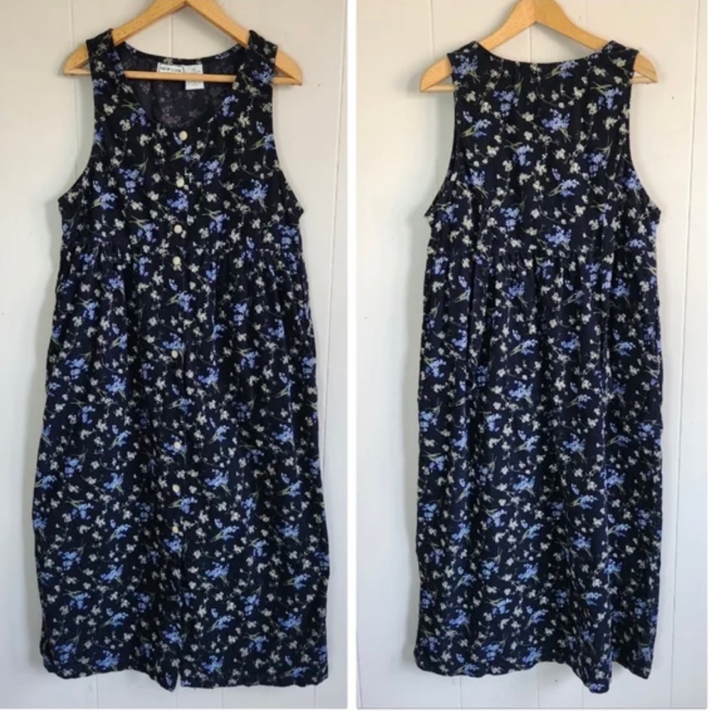 Vintage New Look Pinafore Dress corduroy blue floral